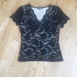 Karen Kane Black Lace Over Nude Top
